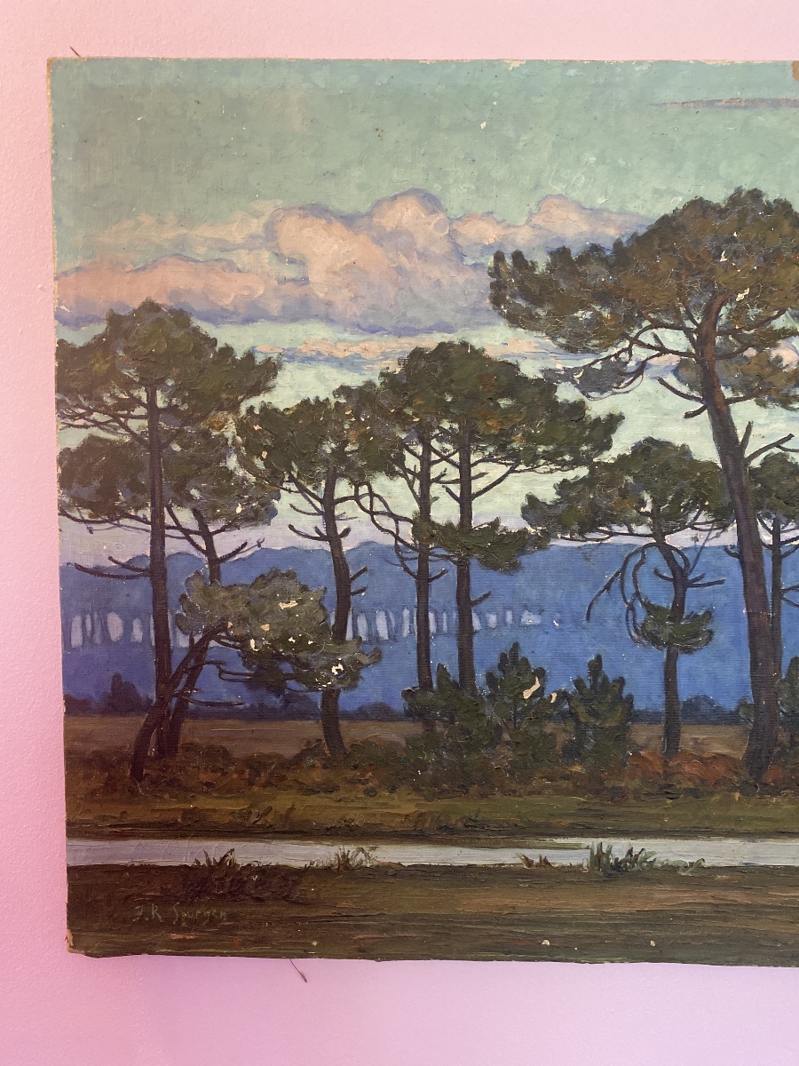 Jean-Roger Sourgen (1883-1978) – Grand Paysage Landais Aux Pins – Huile Sur Toile 125 Cm-photo-4
