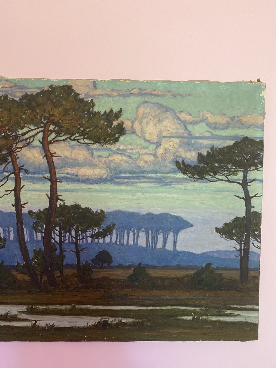 Jean-Roger Sourgen (1883-1978) – Grand Paysage Landais Aux Pins – Huile Sur Toile 125 Cm-photo-2