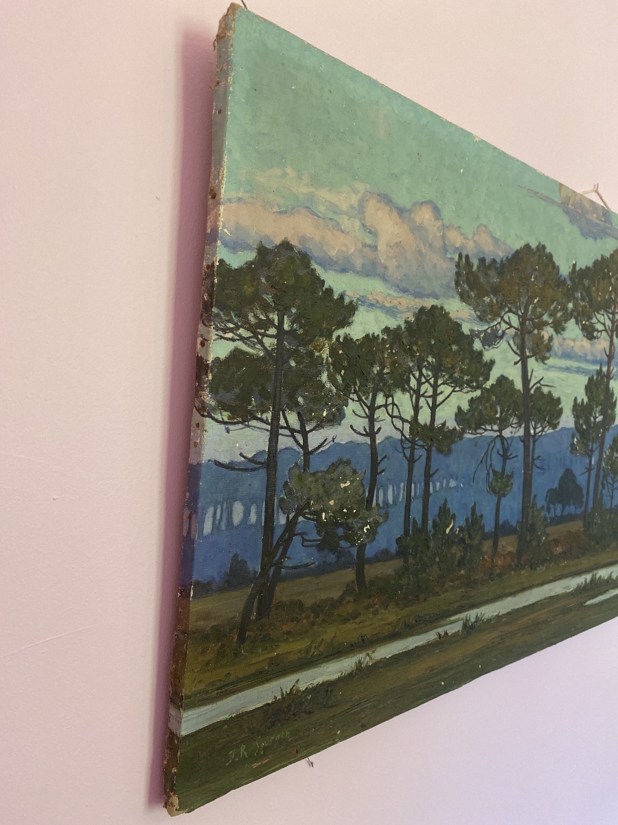 Jean-Roger Sourgen (1883-1978) – Grand Paysage Landais Aux Pins – Huile Sur Toile 125 Cm-photo-5
