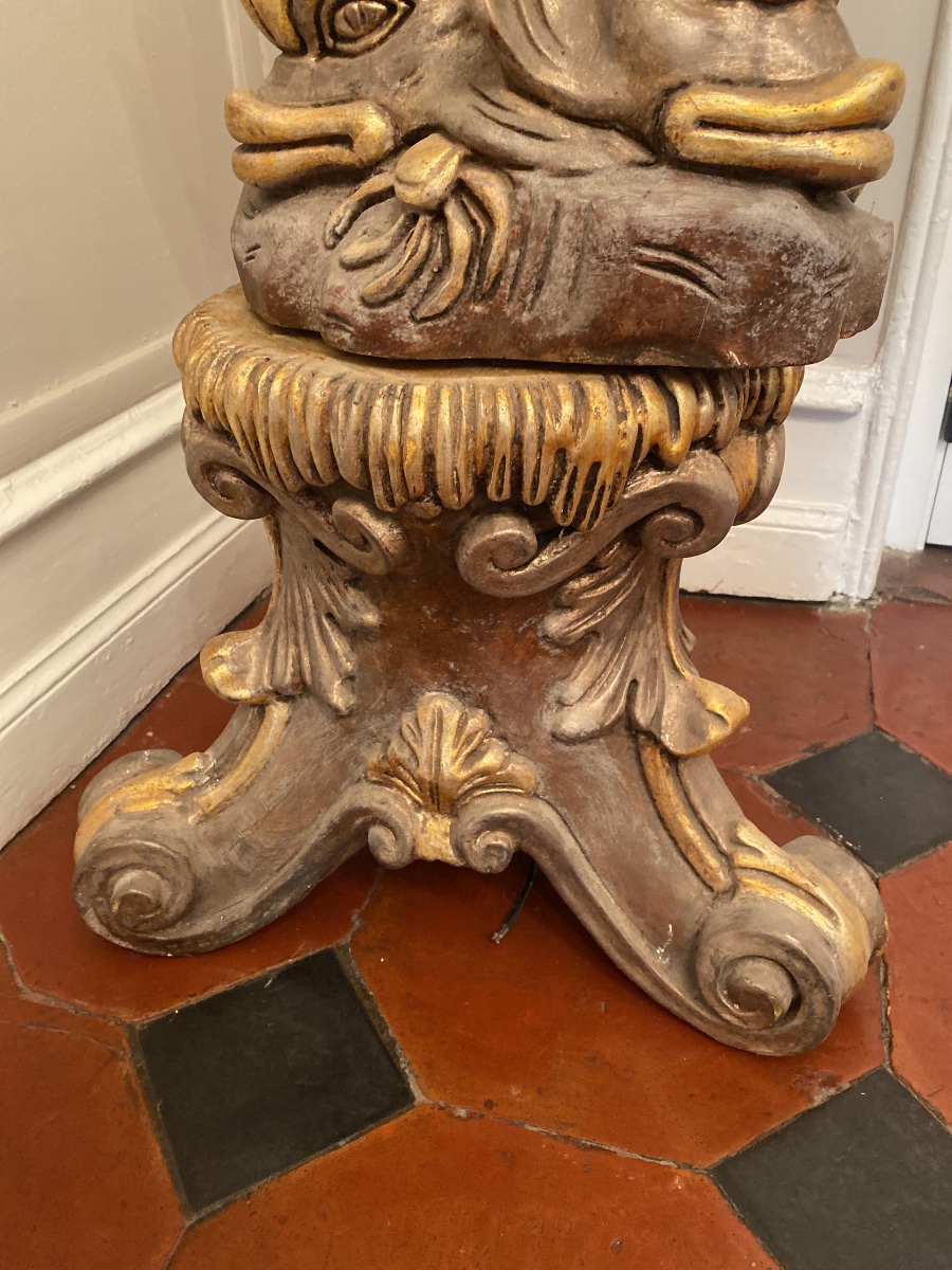 Paire de Porte-Torchères aux Figures et Dauphins – Goût Vénitien – H. 196 cm-photo-1