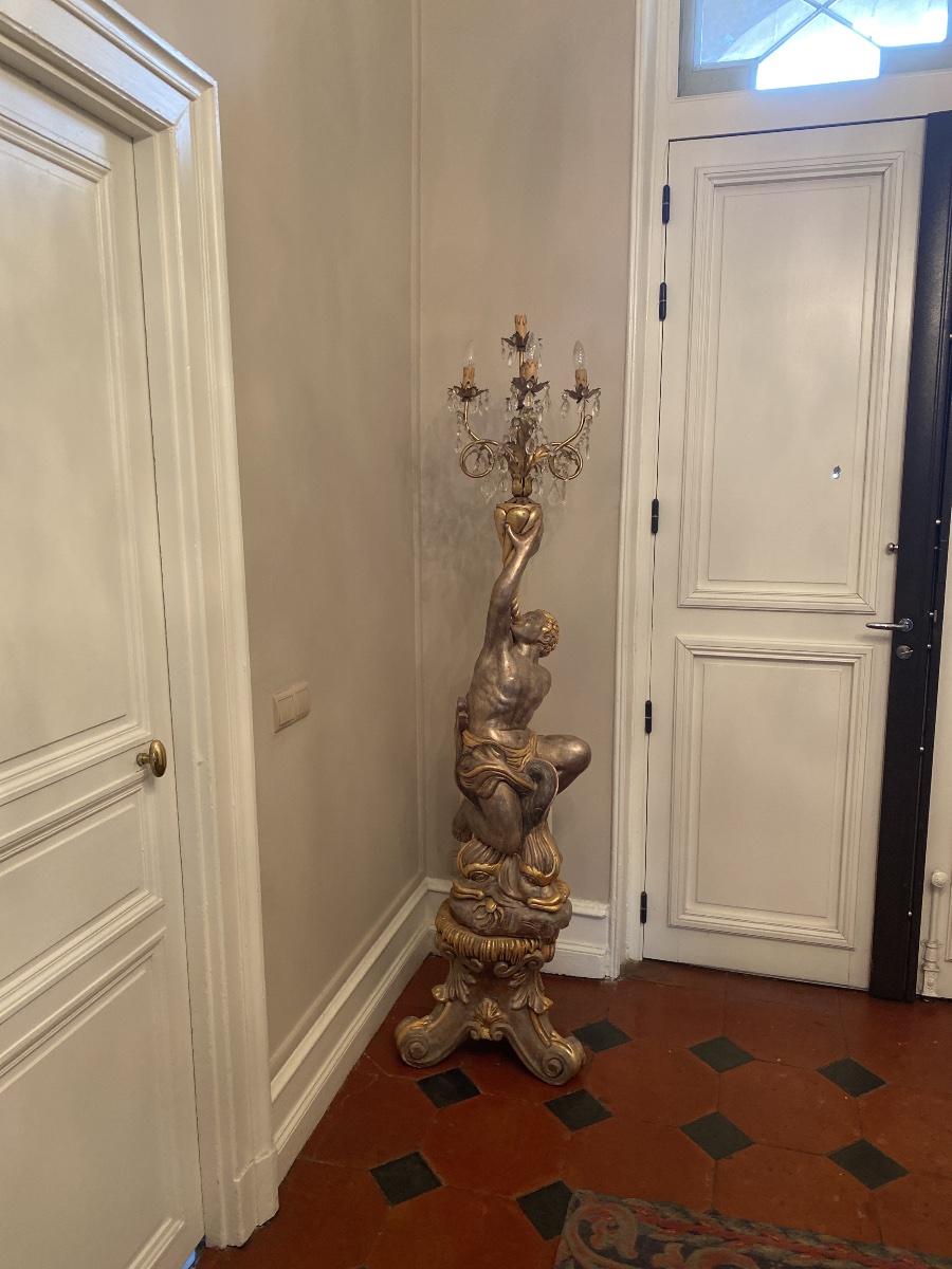 Paire de Porte-Torchères aux Figures et Dauphins – Goût Vénitien – H. 196 cm-photo-8