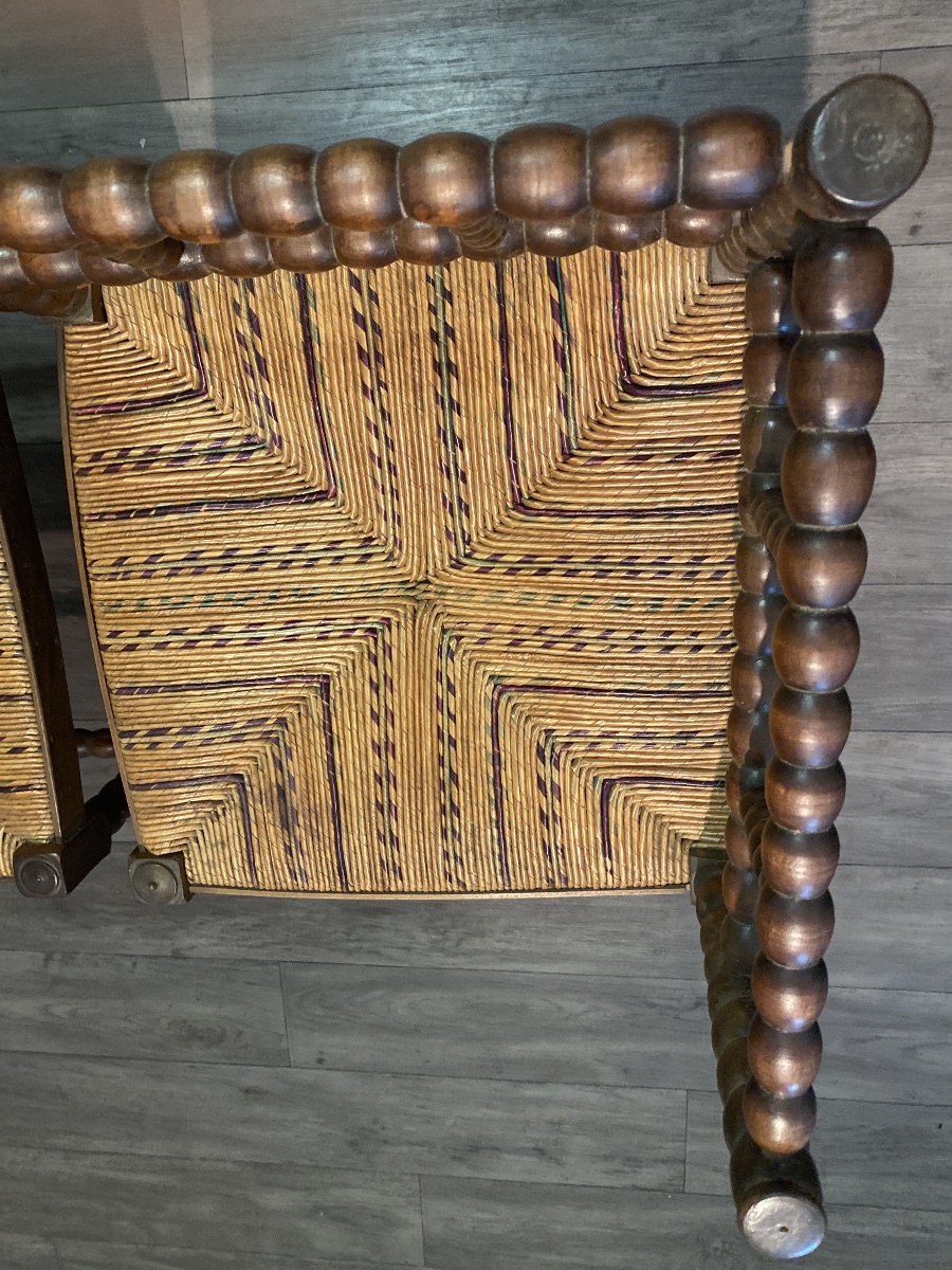 Pair Of Corner Armchairs In Turned Oak, Louis XIII Style, Late 19th Century-photo-4