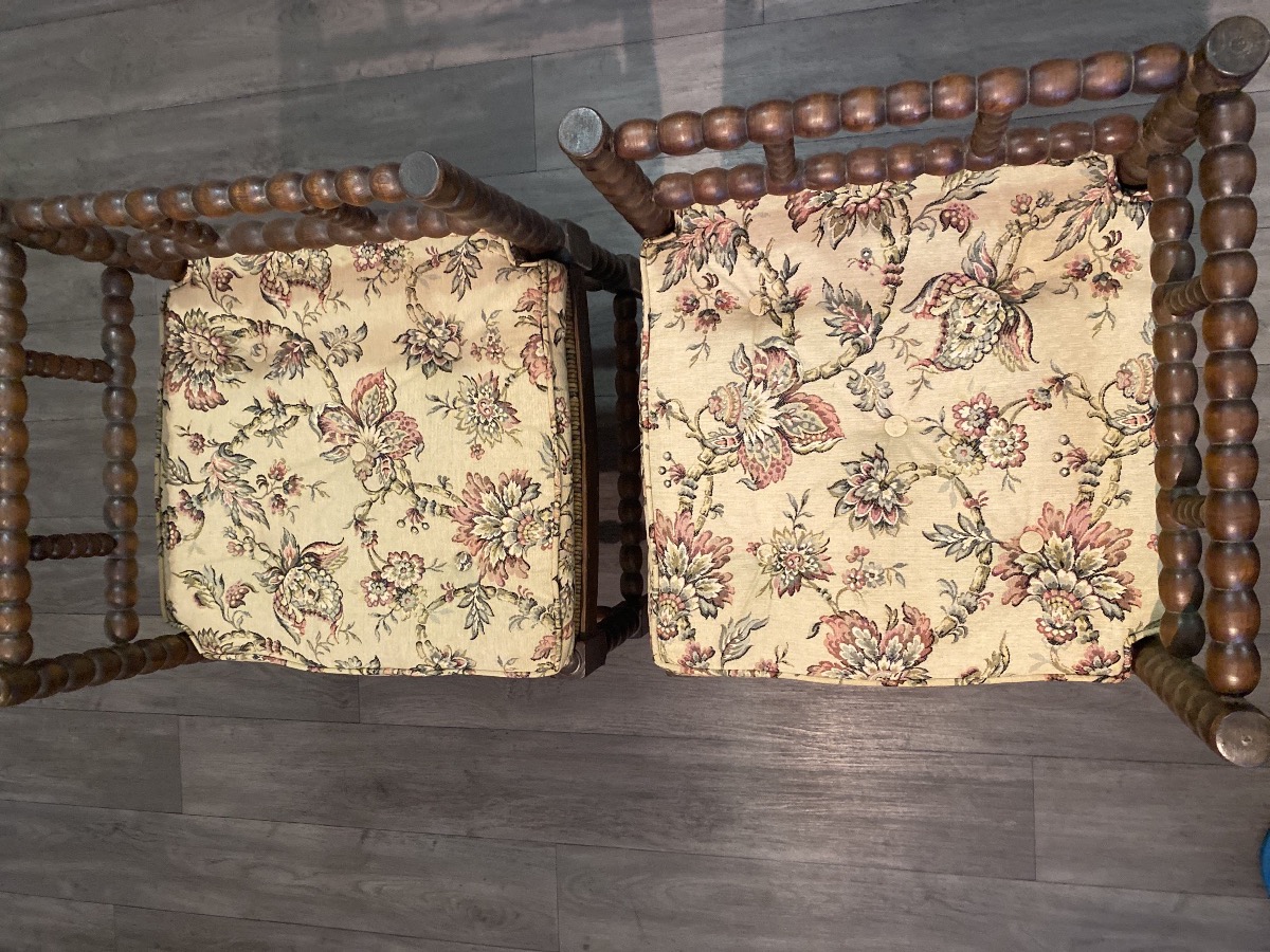 Pair Of Corner Armchairs In Turned Oak, Louis XIII Style, Late 19th Century-photo-3