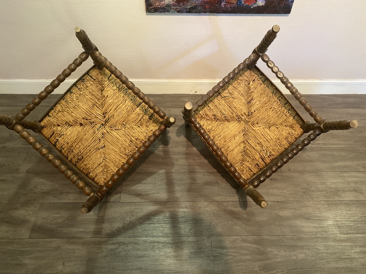 Pair Of Corner Armchairs In Turned Oak, Louis XIII Style, Late 19th Century-photo-5