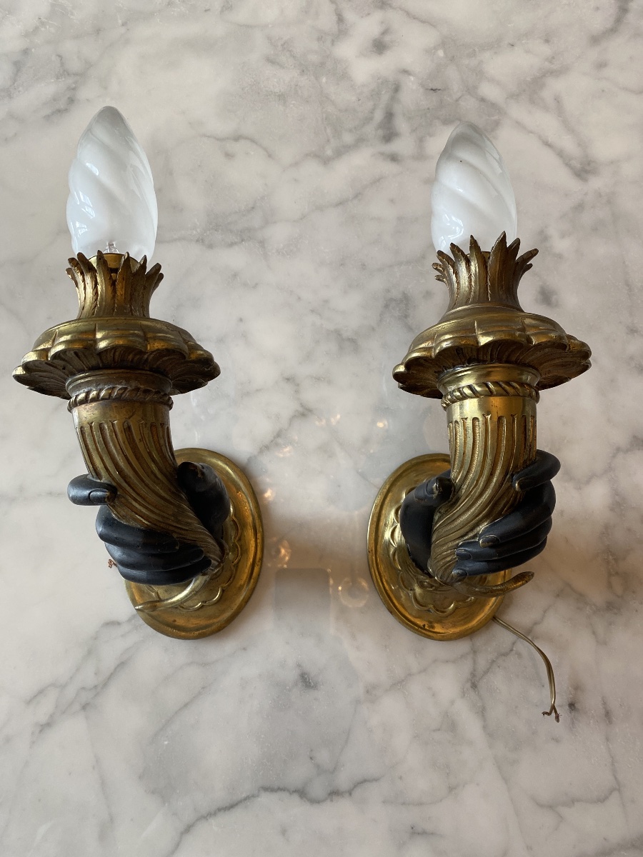 A Rare Pair Of Bronze Candlesticks In The Empire And Return From Egypt Styles—19th Century-photo-2