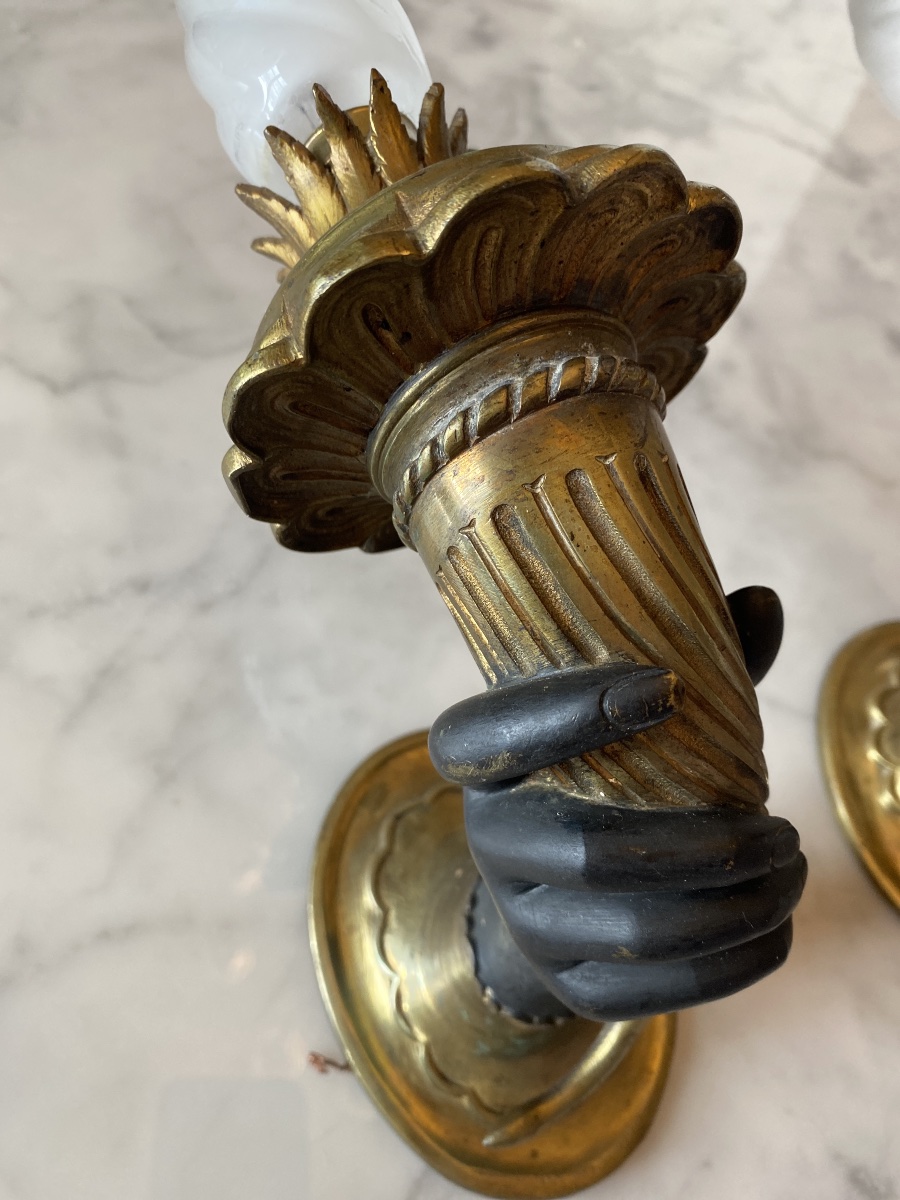 A Rare Pair Of Bronze Candlesticks In The Empire And Return From Egypt Styles—19th Century-photo-3