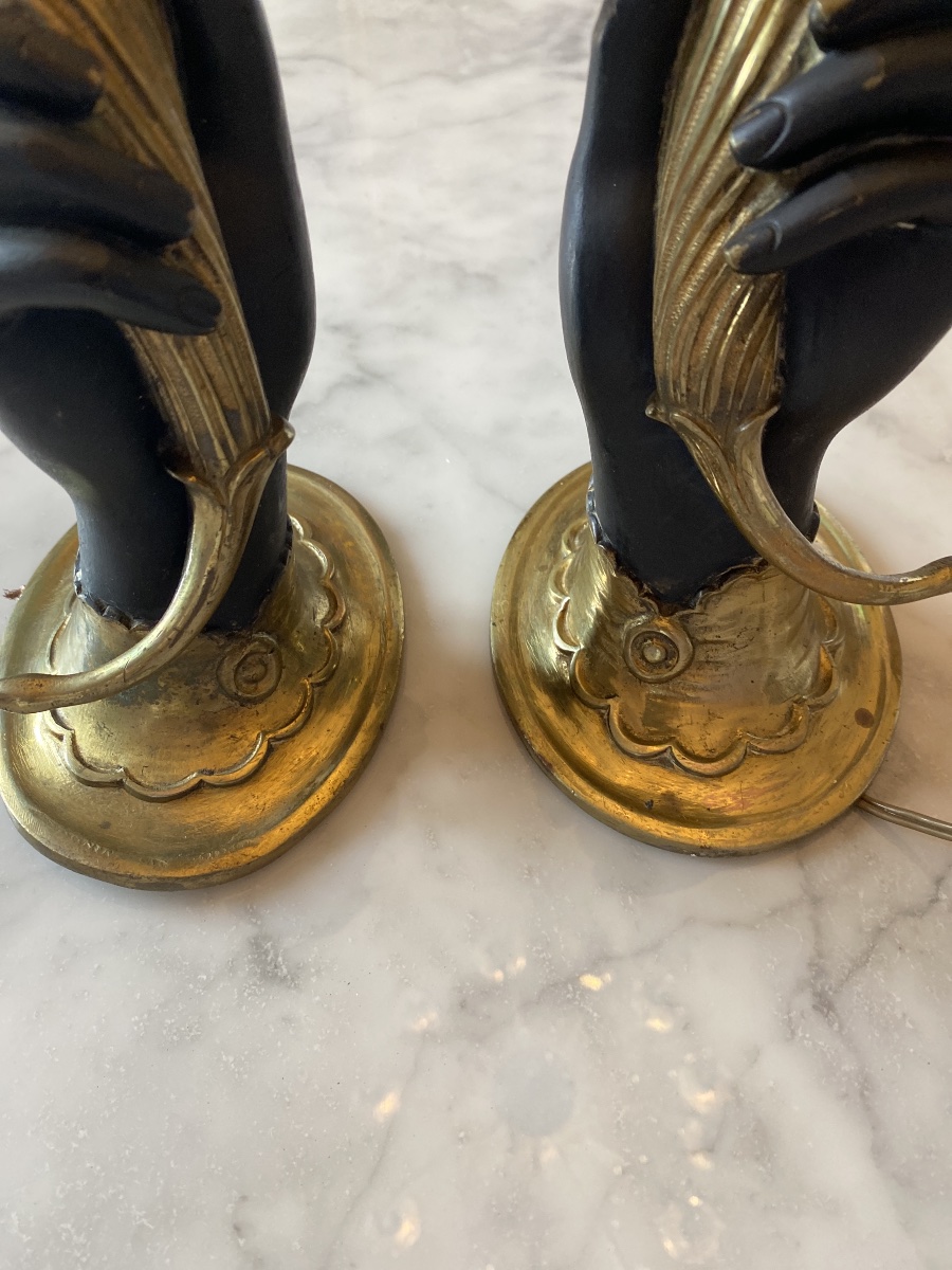 A Rare Pair Of Bronze Candlesticks In The Empire And Return From Egypt Styles—19th Century-photo-2
