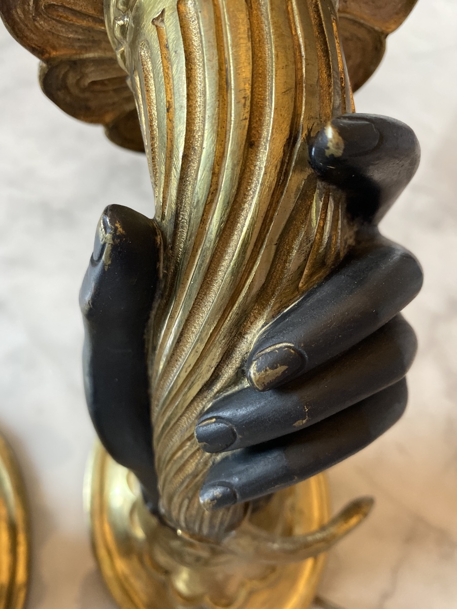 A Rare Pair Of Bronze Candlesticks In The Empire And Return From Egypt Styles—19th Century-photo-3