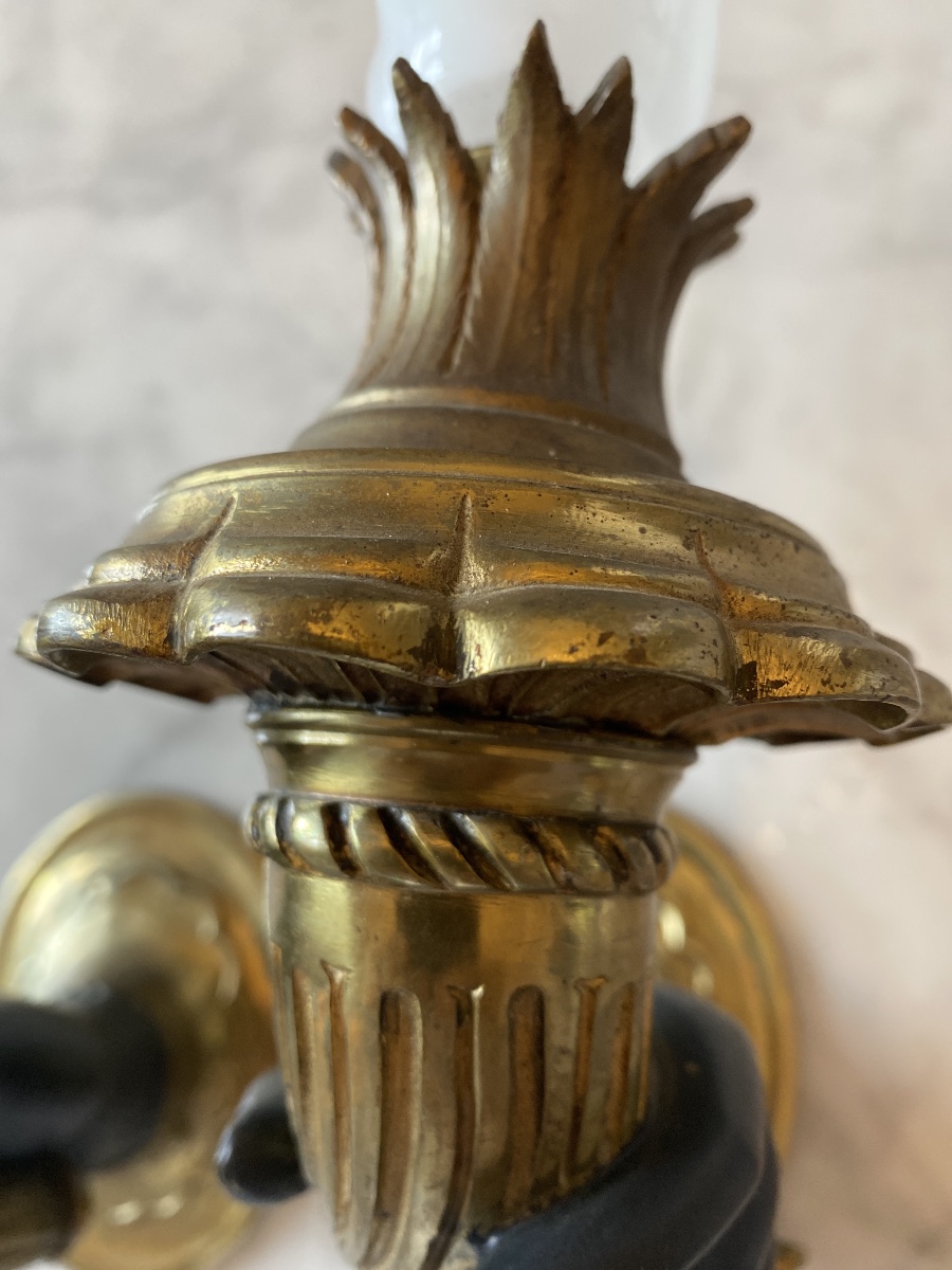 A Rare Pair Of Bronze Candlesticks In The Empire And Return From Egypt Styles—19th Century-photo-4