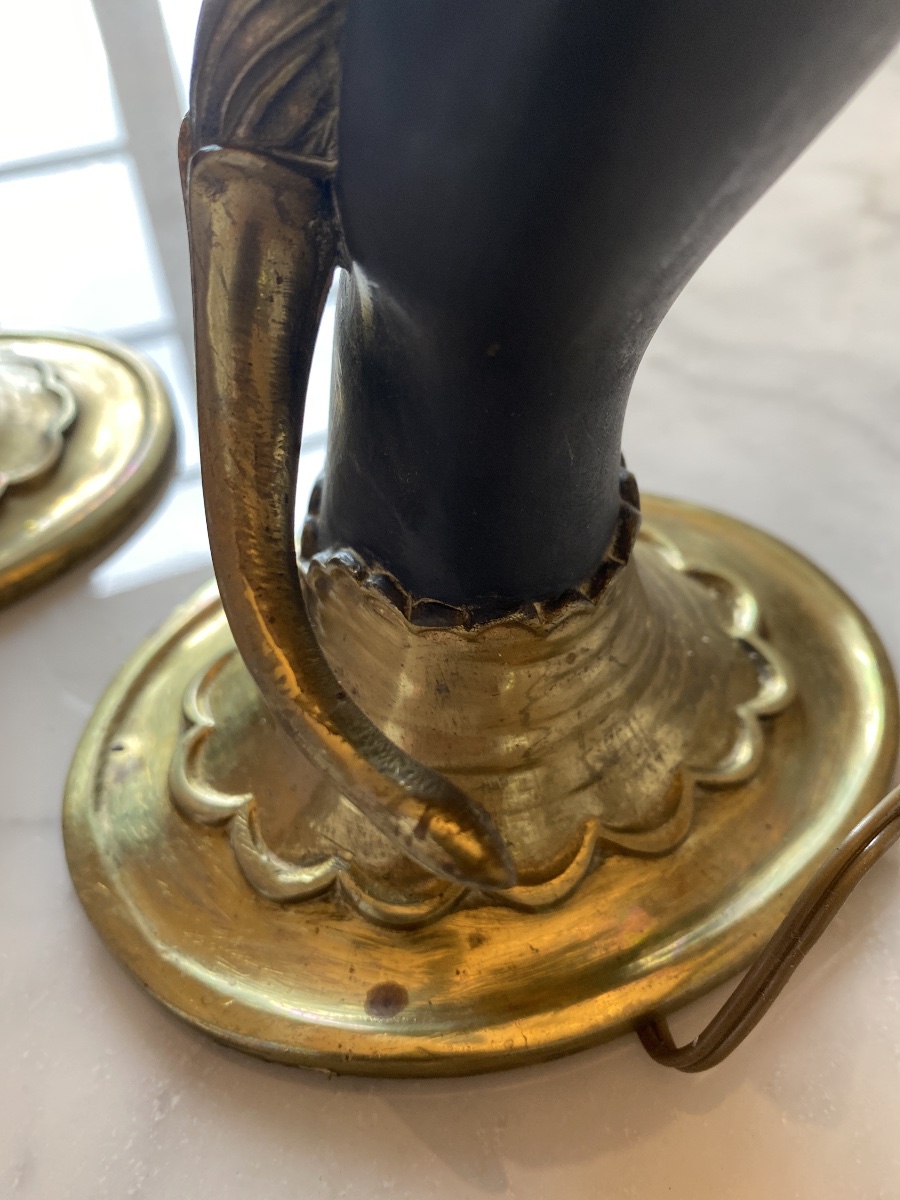 A Rare Pair Of Bronze Candlesticks In The Empire And Return From Egypt Styles—19th Century-photo-5