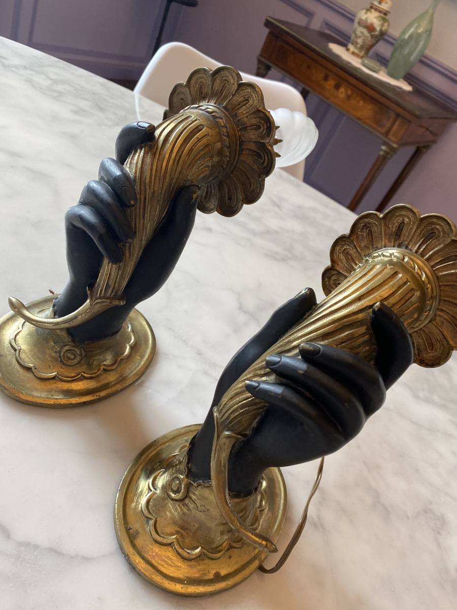A Rare Pair Of Bronze Candlesticks In The Empire And Return From Egypt Styles—19th Century-photo-8