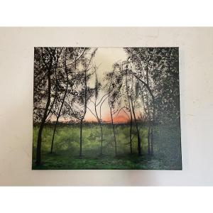 Huile Sur Toile Signée Jean Hennau«crépuscule Forestier »