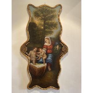 Italian School, Late 19th And 20th Centuries. Oil On Wood, "virgin And Child And St. John The Baptist"