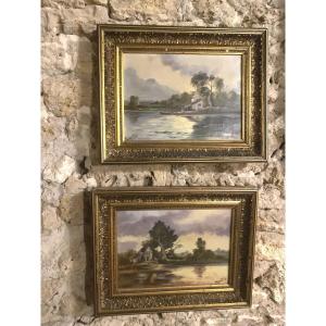 Pair Of Oils On Canvas Signed Marville – River Landscapes