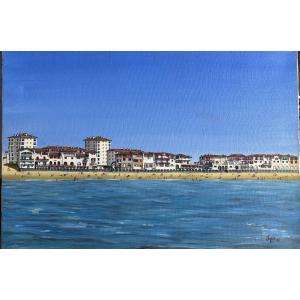 Oil On Canvas – View Of The Grande Plage D’hossegor Signed Jypé And Dated 1995