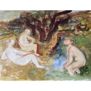 Maurice-Louis Savin (1894-1973)  Les Baigneuses – Aquarelle originale
