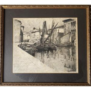 Pierre Labrouche (1861–1921) Le Port de Biscaye Eau-forte originale