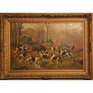 Rolier (actif fin XIXᵉ – début XXᵉ siècle) Chasse à courre au sanglier