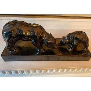  Jérôme Massier (Vallauris) «Ours et ourson»38 cm