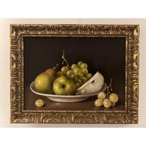 Nature morte aux raisins, poire et pommes – Nelly Trumel (1938–2018)