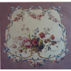 Panneau décoratif floral dans le goût Louis XV – Huile sur toile  Dimensions : 79 x 75,5 cm