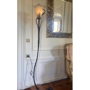 Large Italian Floral Floor Lamp In Wrought Iron And Murano Glass - Banci Firenze - 170 Cm