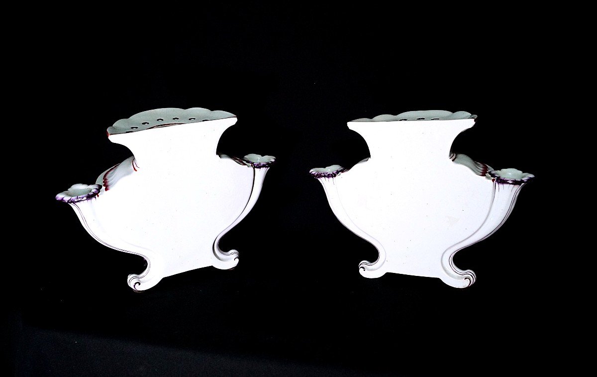 Pair Of Bouquetières In Earthenware From Saint-clément - 18th Century-photo-5