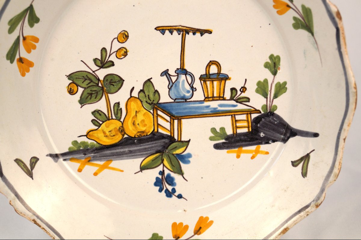 Nevers Earthenware Plate In The Garden - 18th Century Period-photo-2