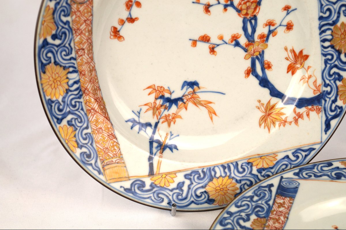 Pair Of Chinese Porcelain Plates With Imari Decoration, 18th Century-photo-1