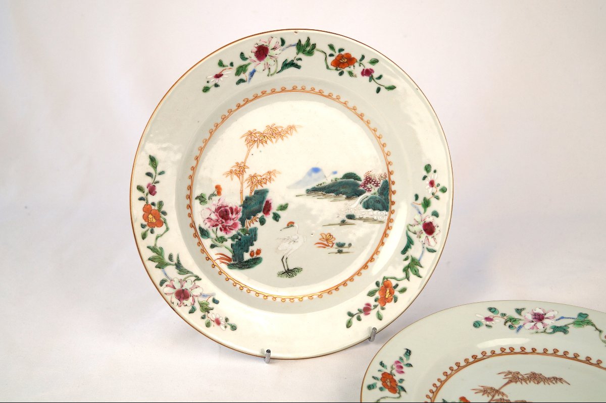 Paire d'assiettes en porcelaine de Chine à décor aux grues, époque XVIIIe-photo-3