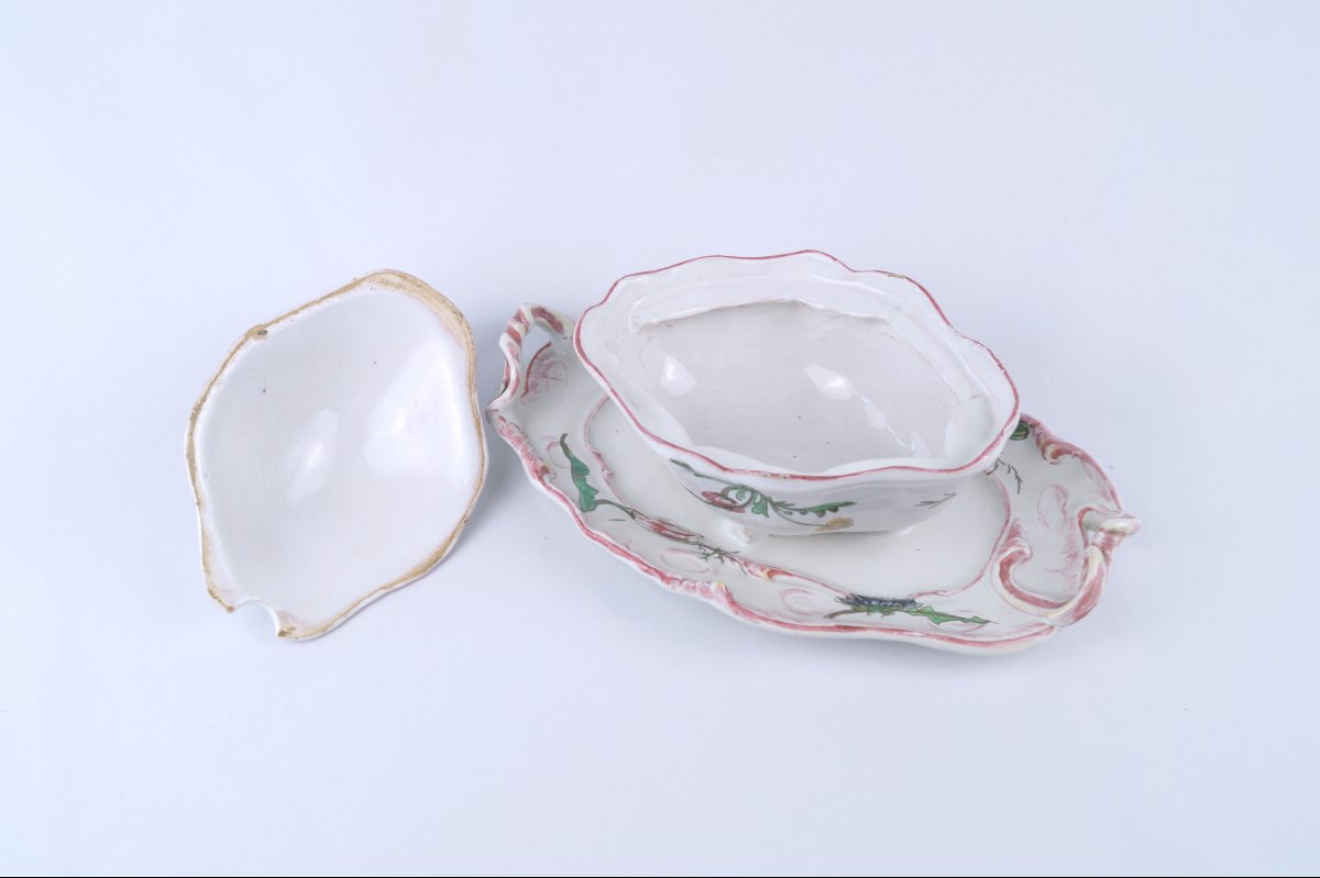 Earthenware Gravy Boat From Marseille, Workshop Of Gaspard Robert - 18th Century-photo-3