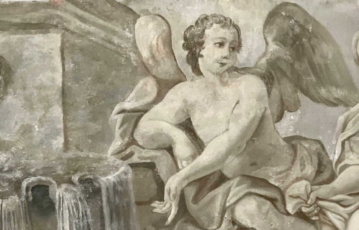 Dessus de Porte aux Scènes Galantes, XVIIIe Siècle, Huile sur Toile Marouflée, d’Origine Génois-photo-2
