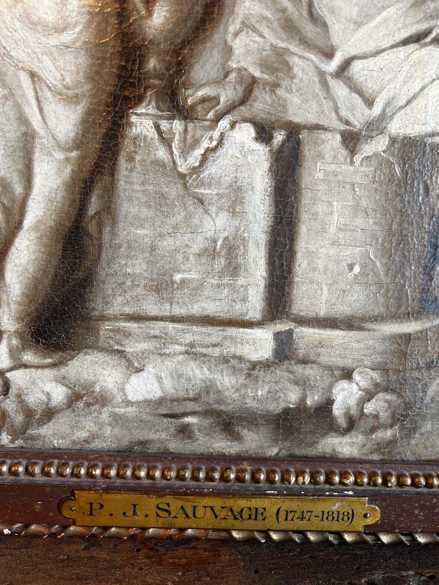 Peinture Scène En Bas Relief En Grisaille 18ème De Piat Joseph Sauvage -photo-2