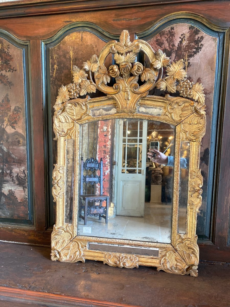 Miroir à Fronton Sculpté D’époque Régence-photo-5