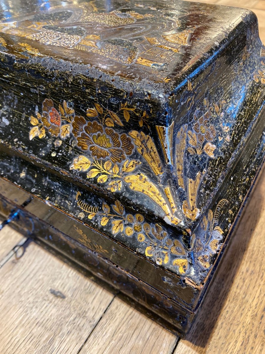 Pair Of Lacquered Wig Boxes, Oriental Décor, 18th Century-photo-3