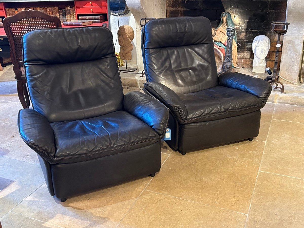 Paire De Fauteuils De Sede Ds 49 Et Leurs Ottomans-photo-2