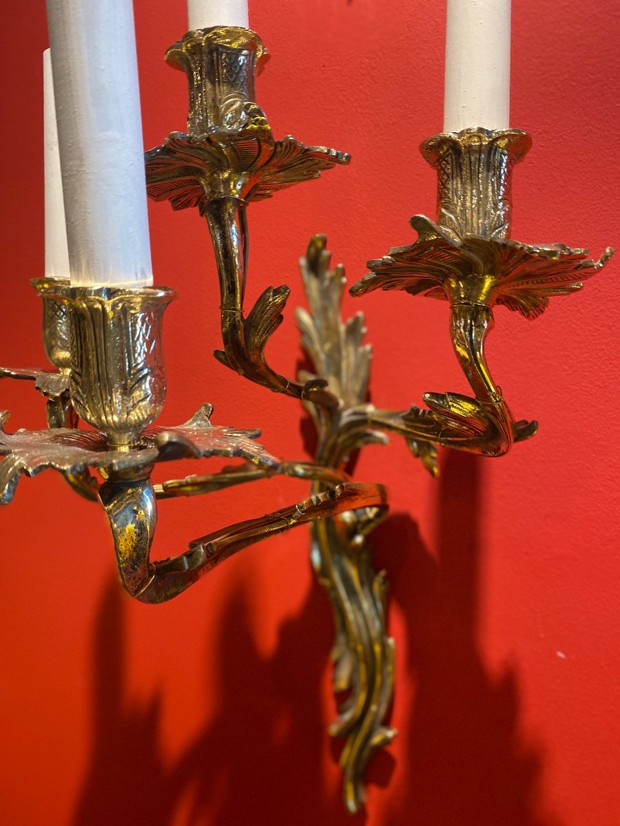 Pair Of Louis XV Gilt Bronze Wall Sconces-photo-5