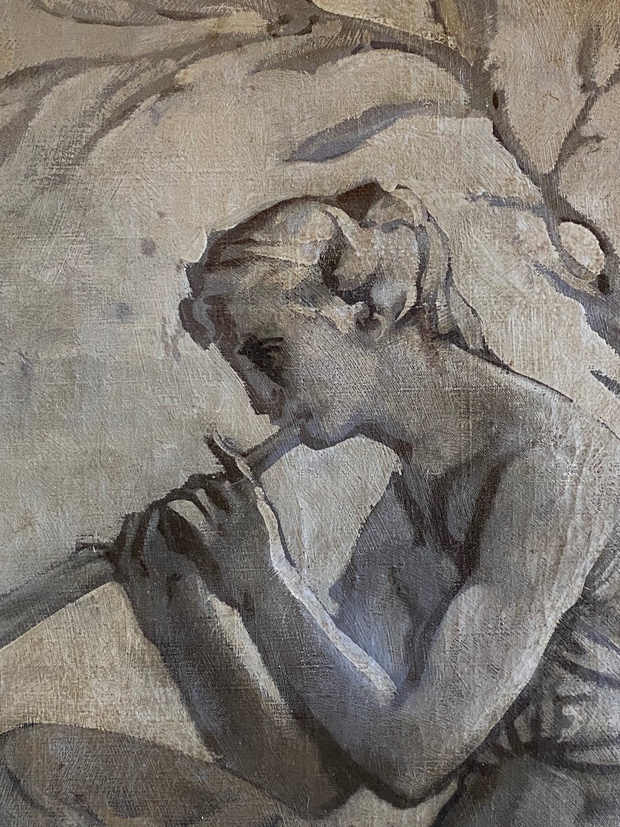 Large Door Top Painted In Grisaille With Antique Decor-photo-2