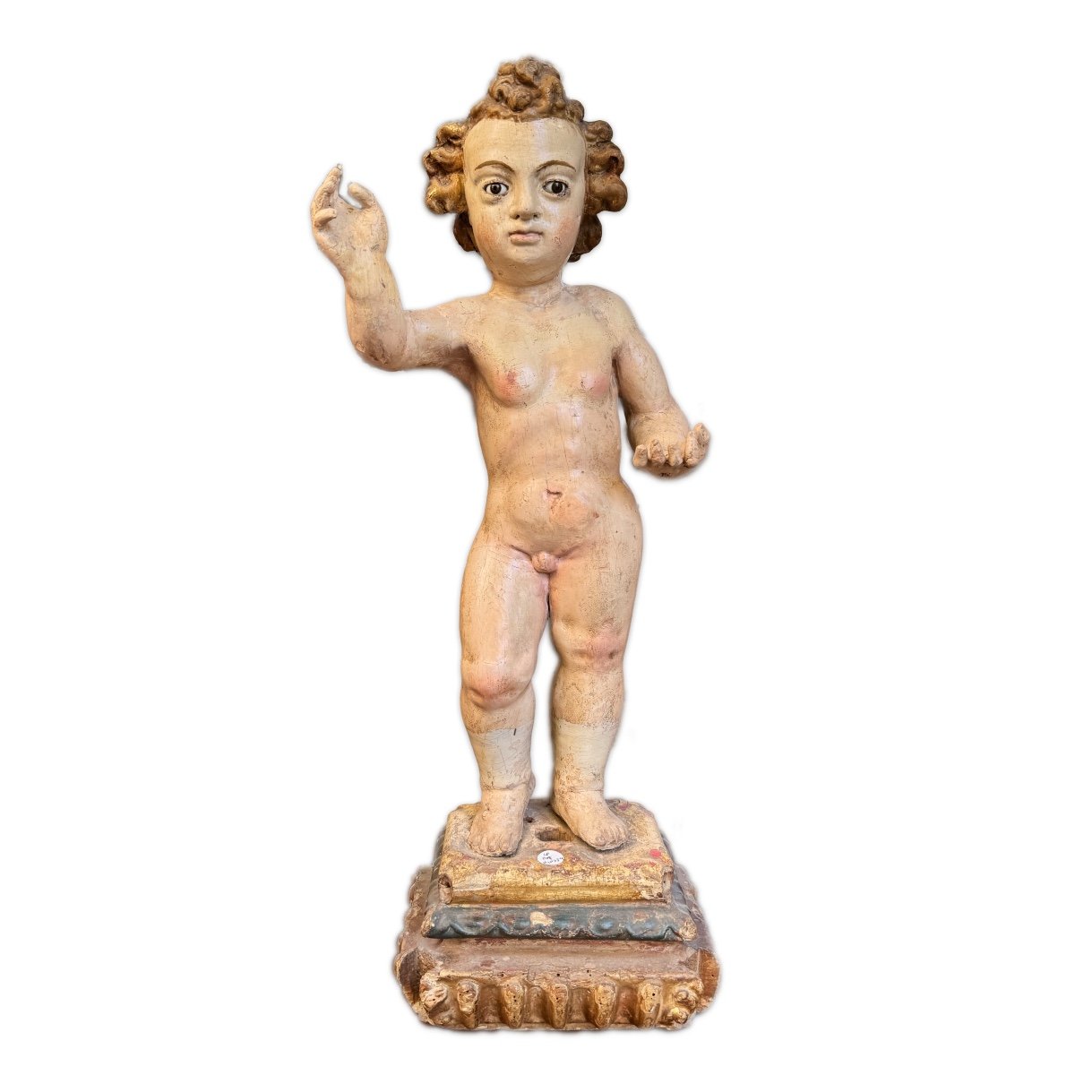 Child Jesus In Mageste In Polychrome Wood Early 18th