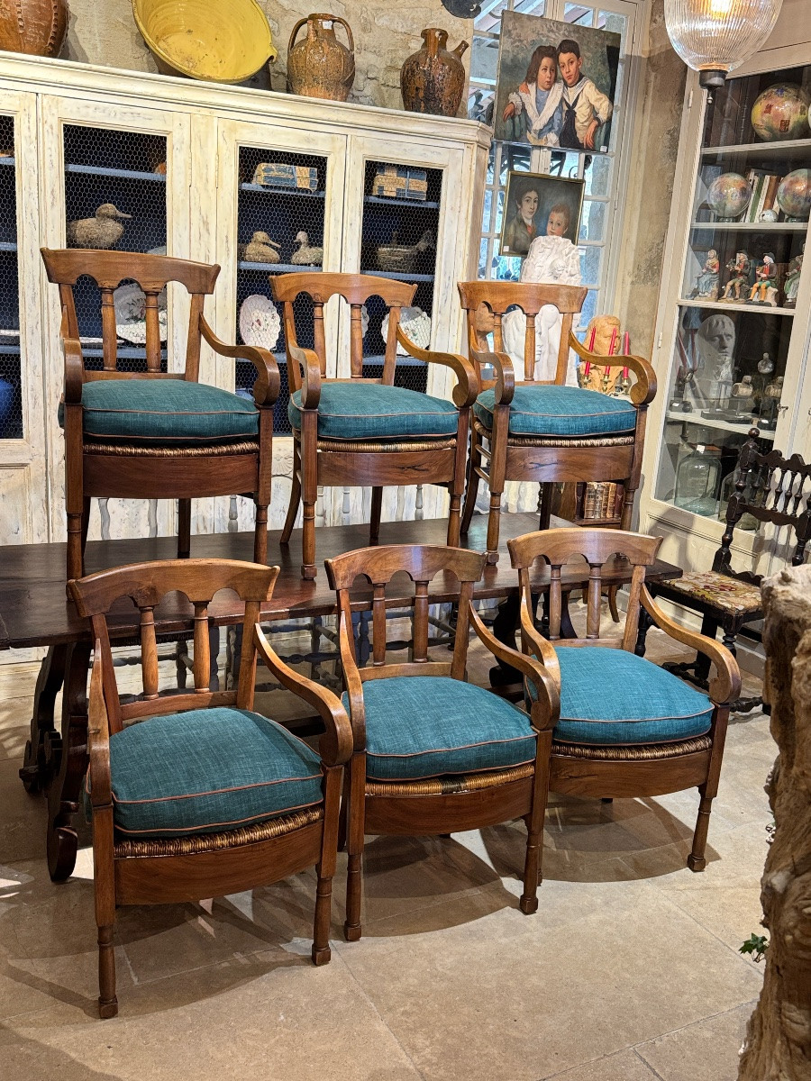 Six Fauteuils Directoire En Noyer Début 19 Ième -photo-2
