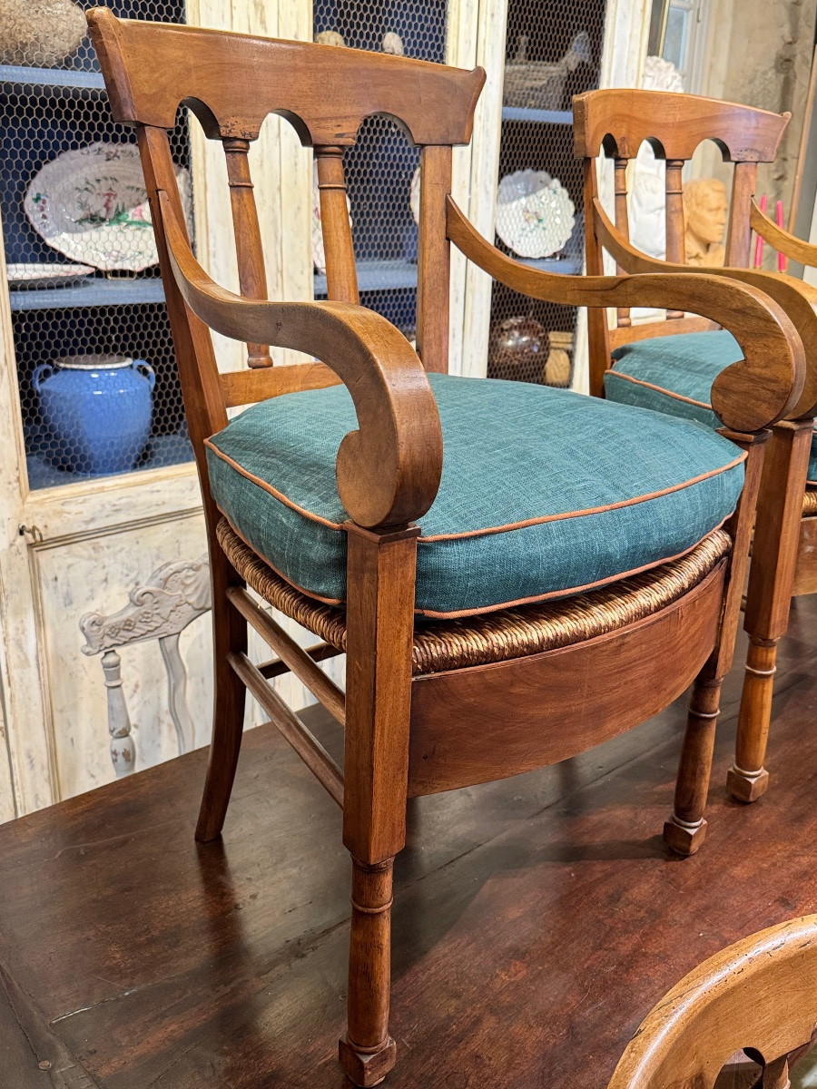 Six Fauteuils Directoire En Noyer Début 19 Ième -photo-3