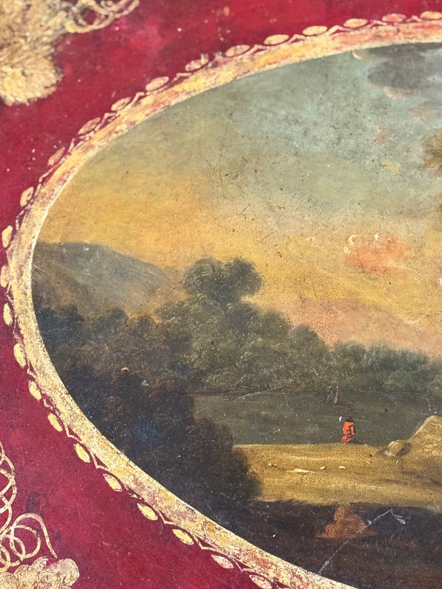 Painted Sheet Metal Tray, Landscape Decor – Directoire Period-photo-5