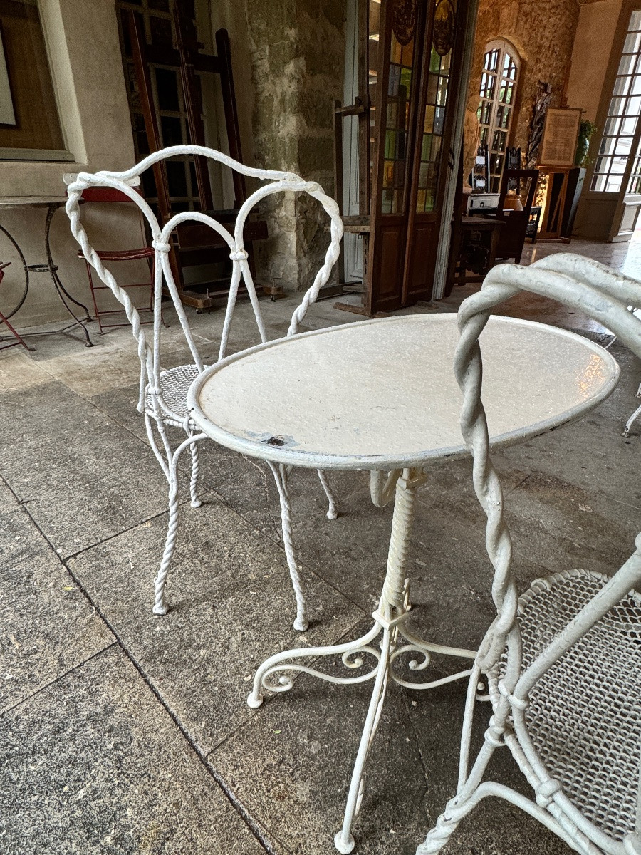Twisted Wrought Iron Pedestal Table And Chairs – Napoleon III Period-photo-1