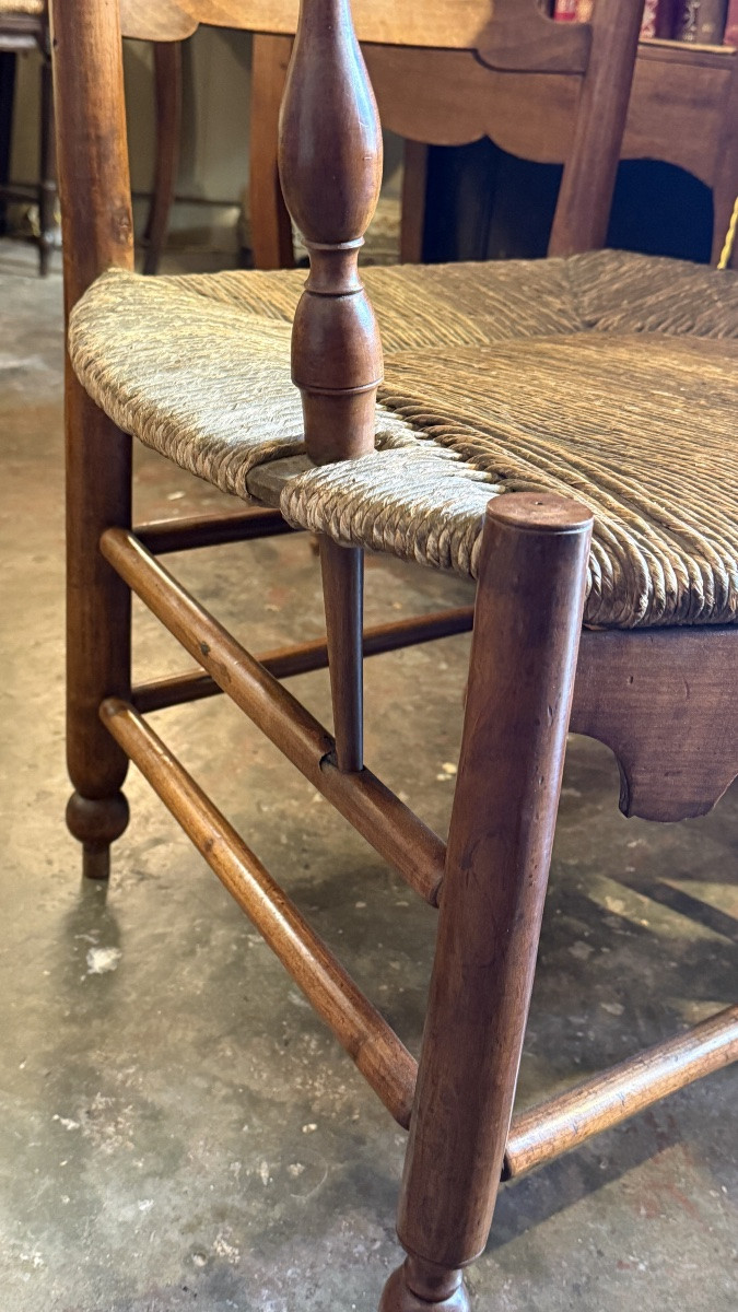 Paire De Petits Fauteuils Paillés Provençaux En Cerisier -photo-4