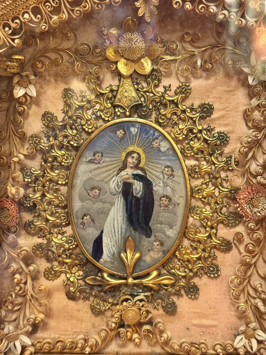 Paperolle religieuse avec reliques – XVIIIe siècle-photo-2