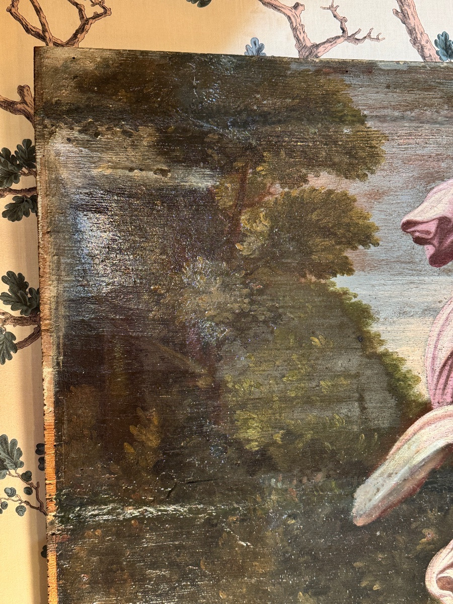 Huile sur bois – Scène biblique, XVIIe siècle-photo-1