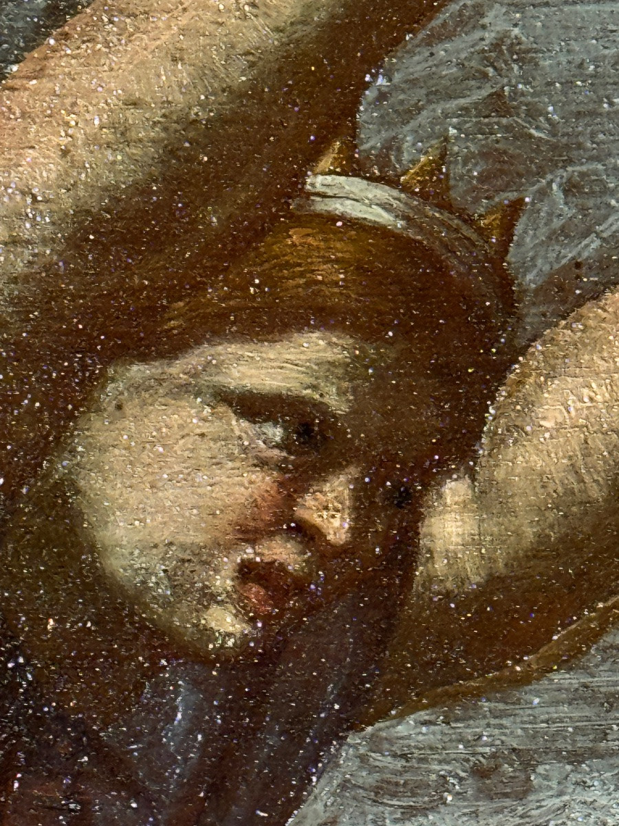 Huile sur bois – Scène biblique, XVIIe siècle-photo-6