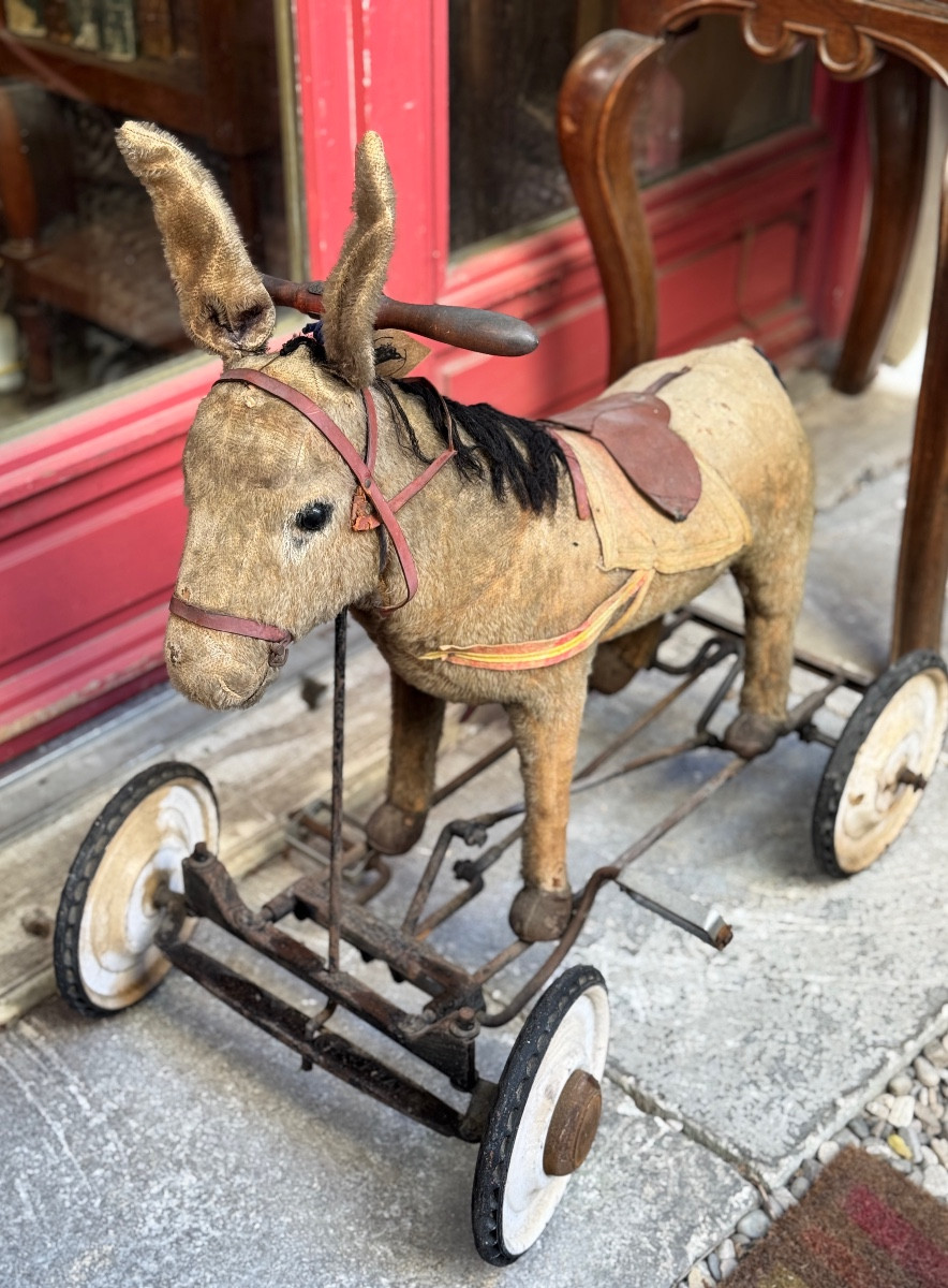 Âne à pédales en peluche – vers 1950