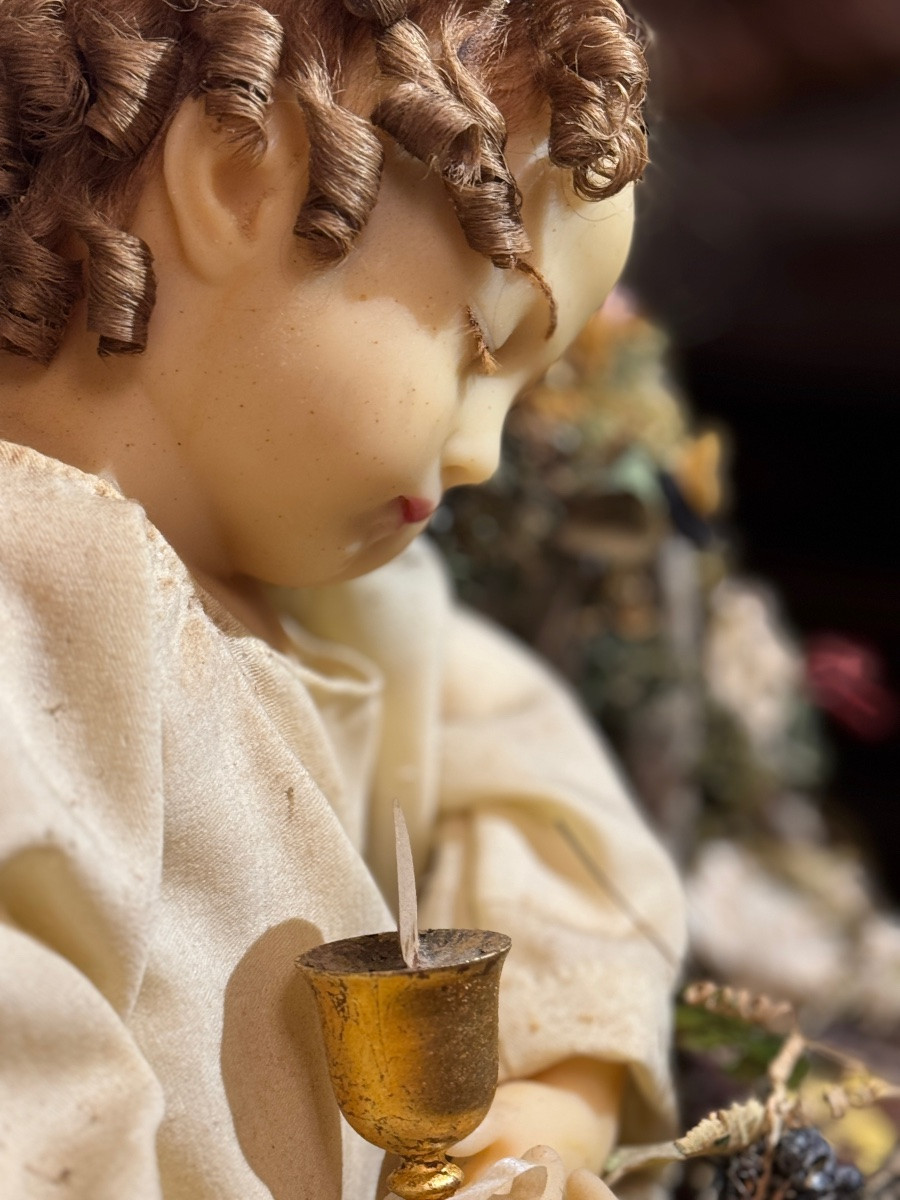 Enfant Jésus en cire sous cloche 19e siècle-photo-3