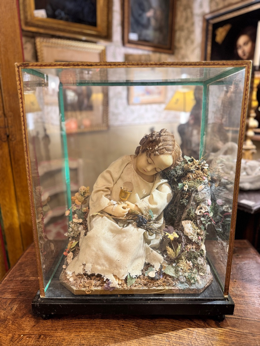 Enfant Jésus en cire sous cloche 19e siècle-photo-6